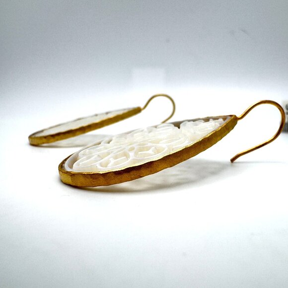 Vermeil 925 Sterling Silver Teardrop Earrings Mother Of Pearl Lasercut Inlay - Picture 8 of 8